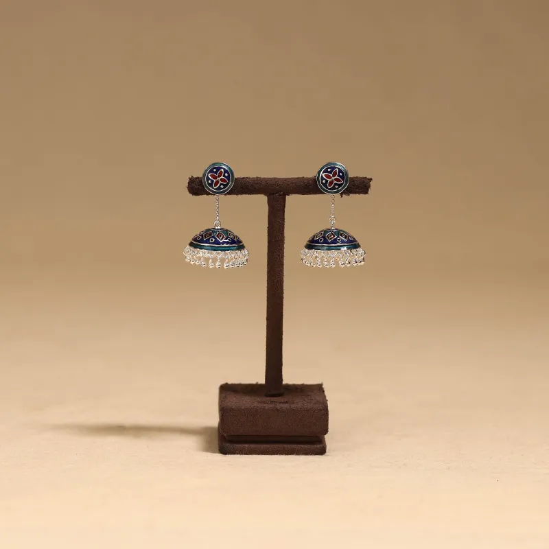 Blue - Handcrafted Paka Meenakari Jhumki Earrings 191 made by Itokri