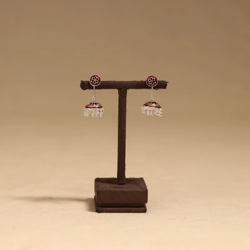 Red - Handcrafted Paka Meenakari Jhumki Earrings 45 made by Itokri