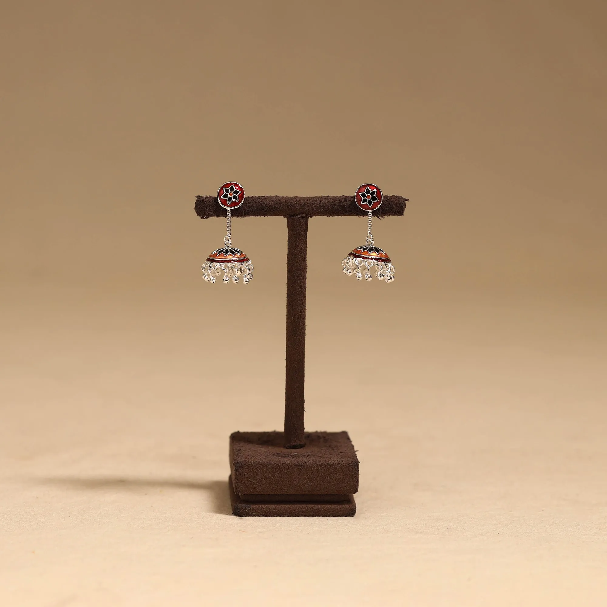 Red - Handcrafted Paka Meenakari Jhumki Earrings 45 sold by Itokri