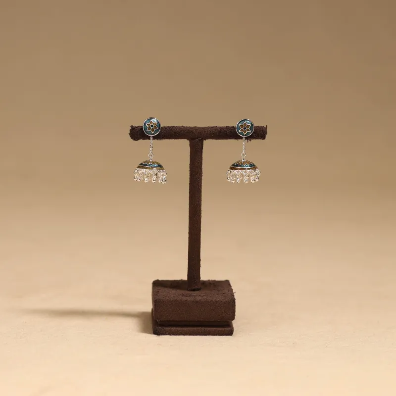 Blue - Handcrafted Paka Meenakari Jhumki Earrings 42 made by Itokri