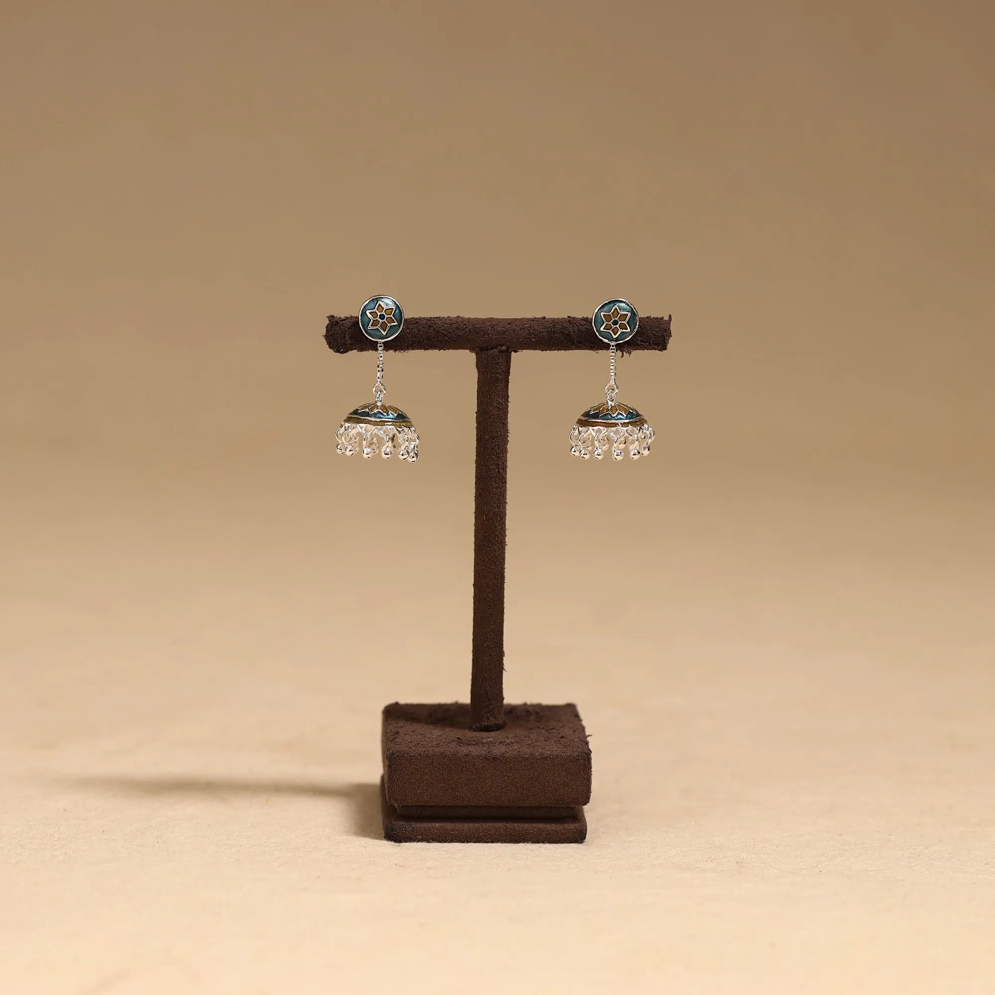 Blue - Handcrafted Paka Meenakari Jhumki Earrings 42 sold by Itokri