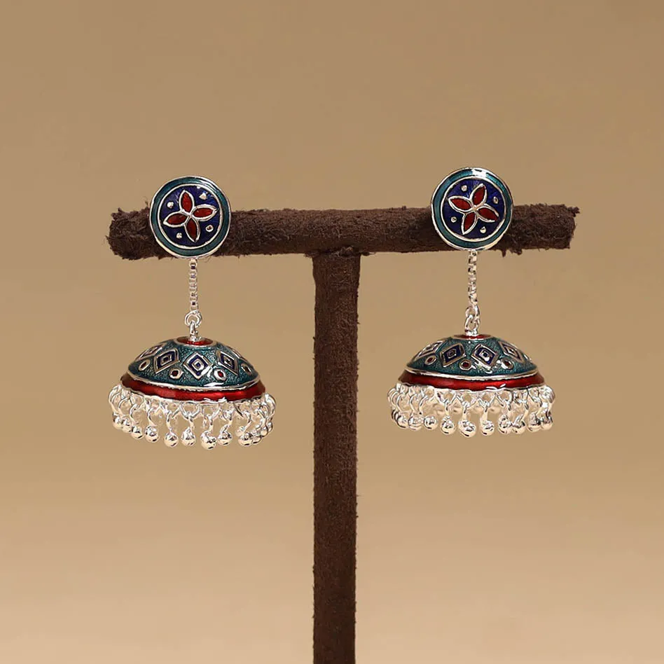 Blue - Handcrafted Paka Meenakari Jhumki Earrings 189 sold by Itokri product image thumbnail 2