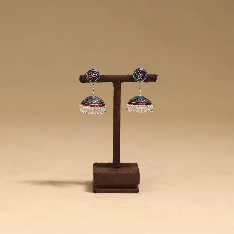 Blue - Handcrafted Paka Meenakari Jhumki Earrings 189 made by Itokri