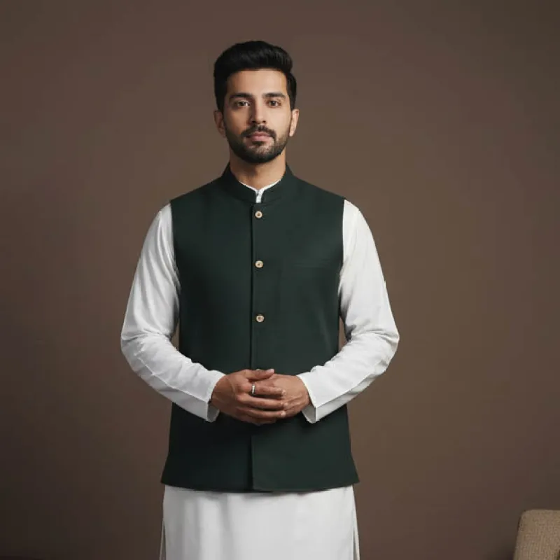 Green - Flex Cotton Men Plain Nehru Jacket 10 sold by Itokri