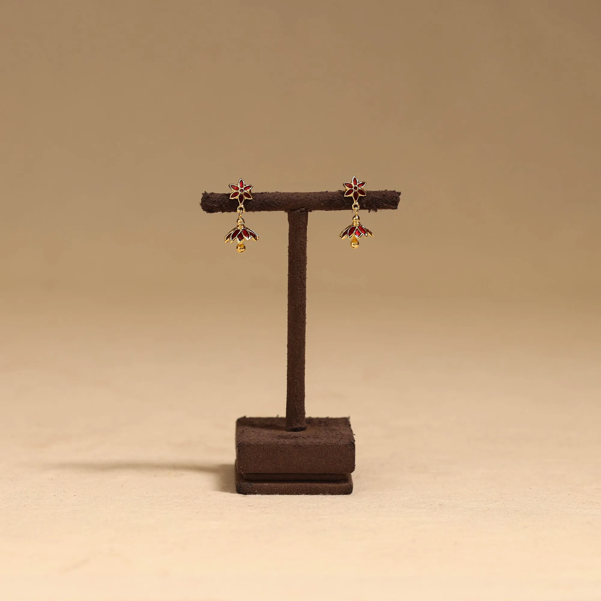 Red - Handcrafted Paka Meenakari Earrings 130 sold by Itokri