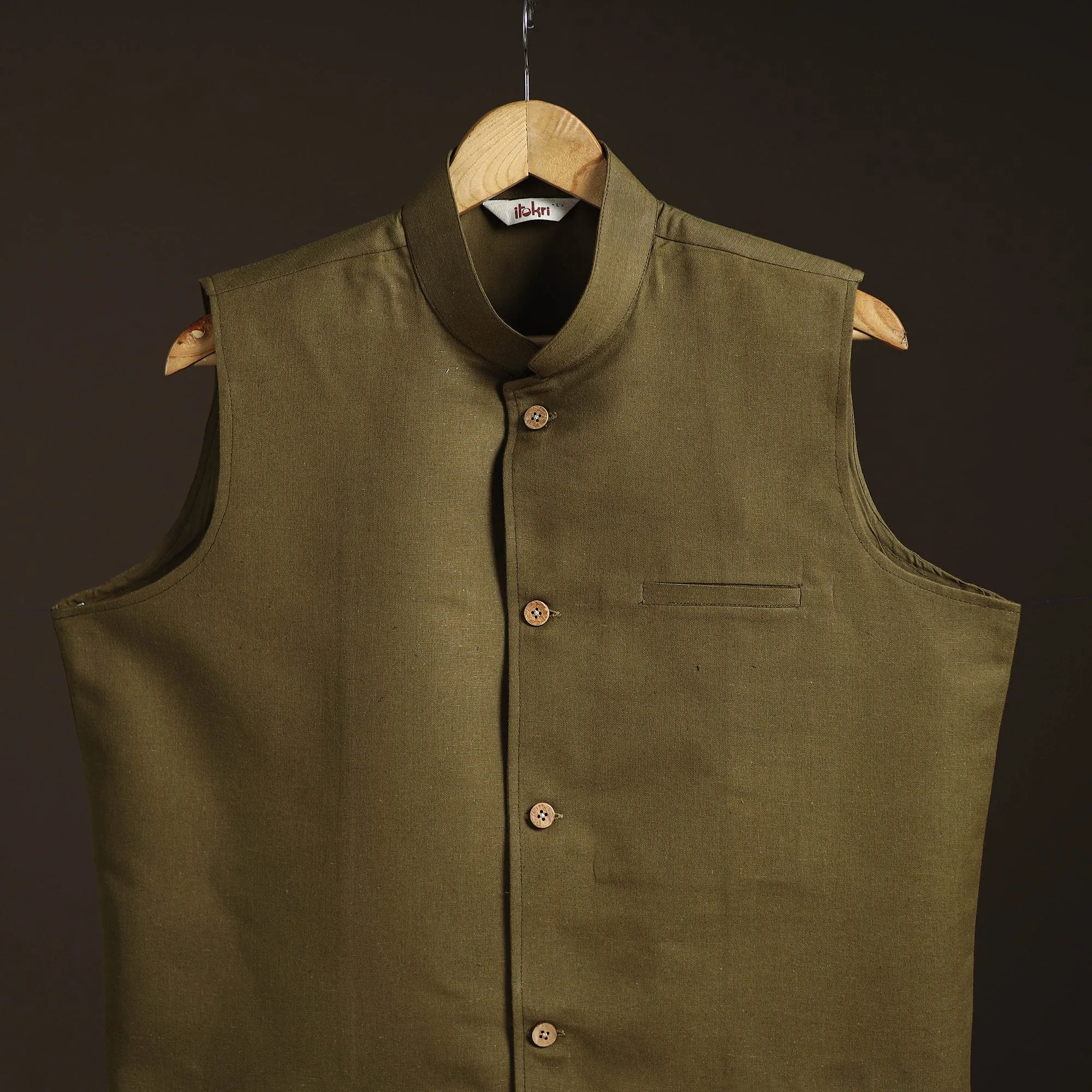 Green - Flex Cotton Men Plain Nehru Jacket 12 sold by Itokri product image thumbnail 2