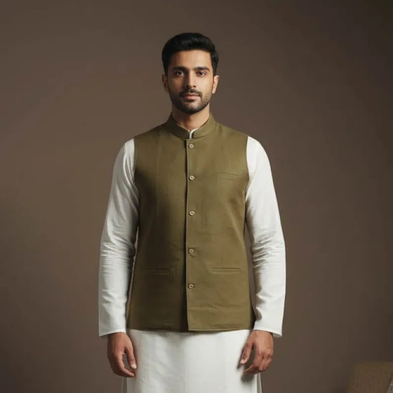 Green - Flex Cotton Men Plain Nehru Jacket 12 sold by Itokri