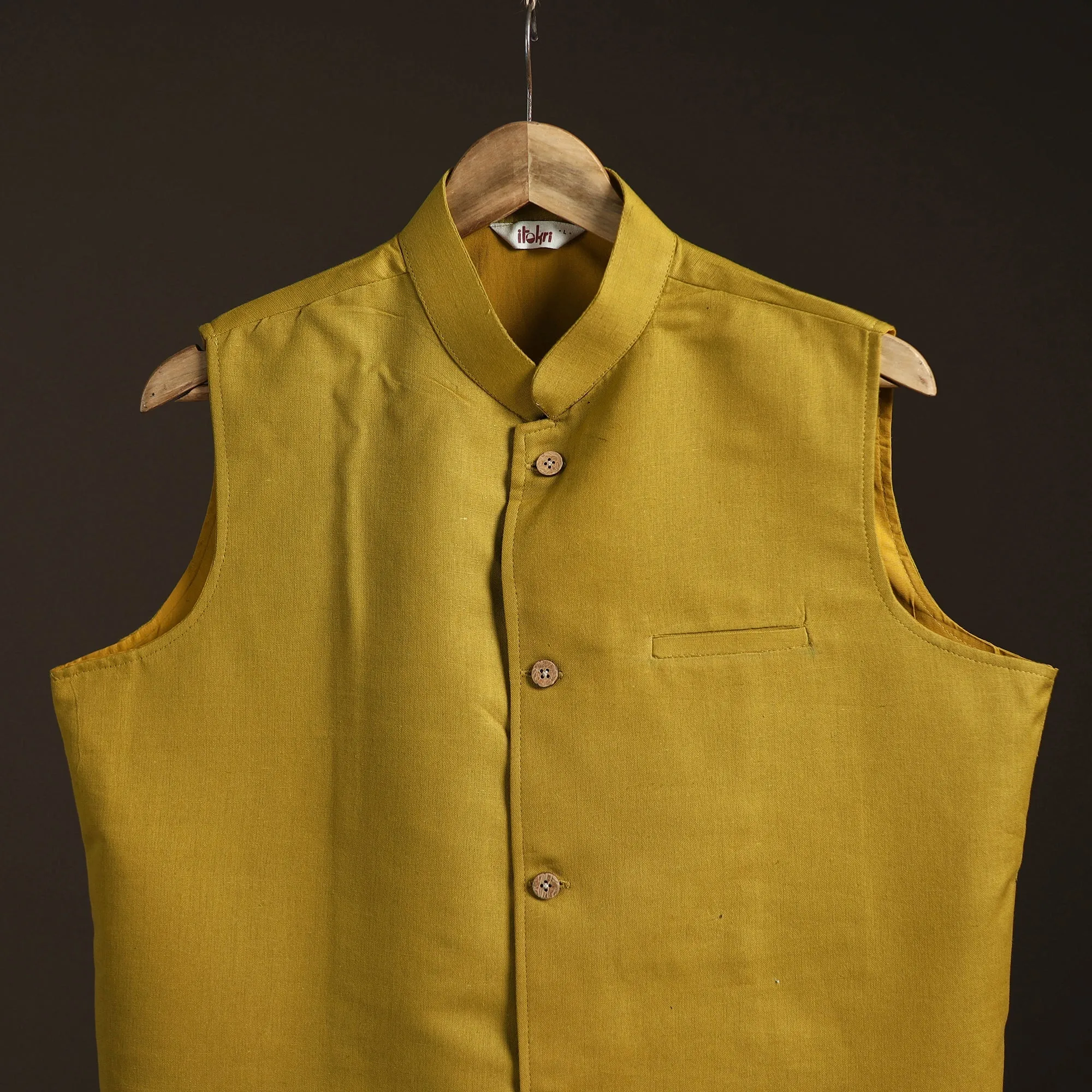 Yellow - Flex Cotton Men Plain Nehru Jacket 01 sold by Itokri product image thumbnail 2