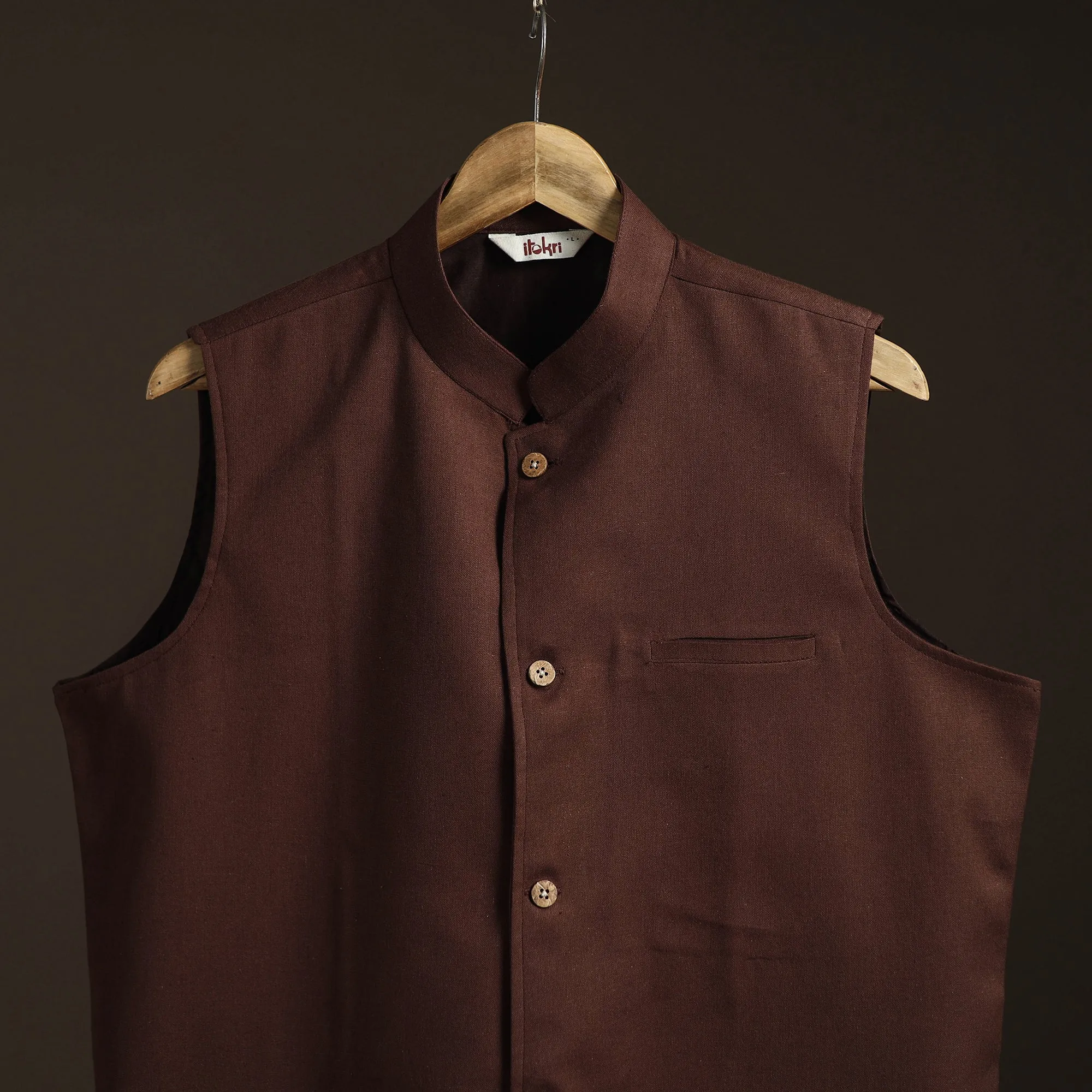Brown - Flex Cotton Men Plain Nehru Jacket 02 sold by Itokri product image thumbnail 2