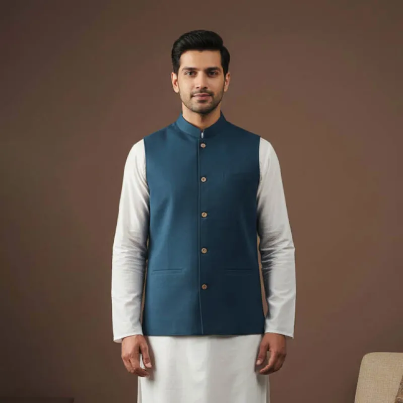 Blue - Flex Cotton Men Plain Nehru Jacket 07 sold by Itokri