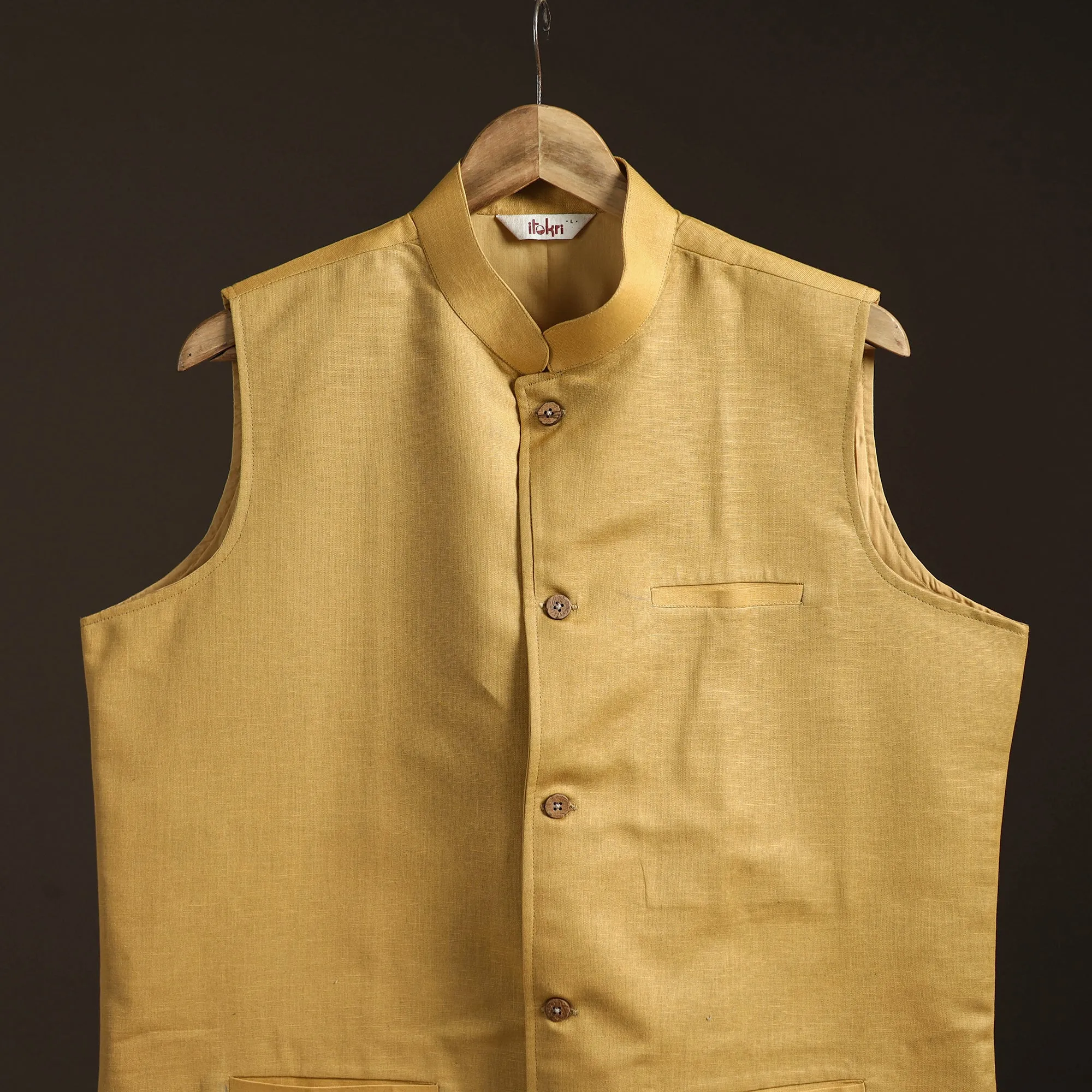 Yellow - Flex Cotton Men Plain Nehru Jacket 08 sold by Itokri product image thumbnail 2