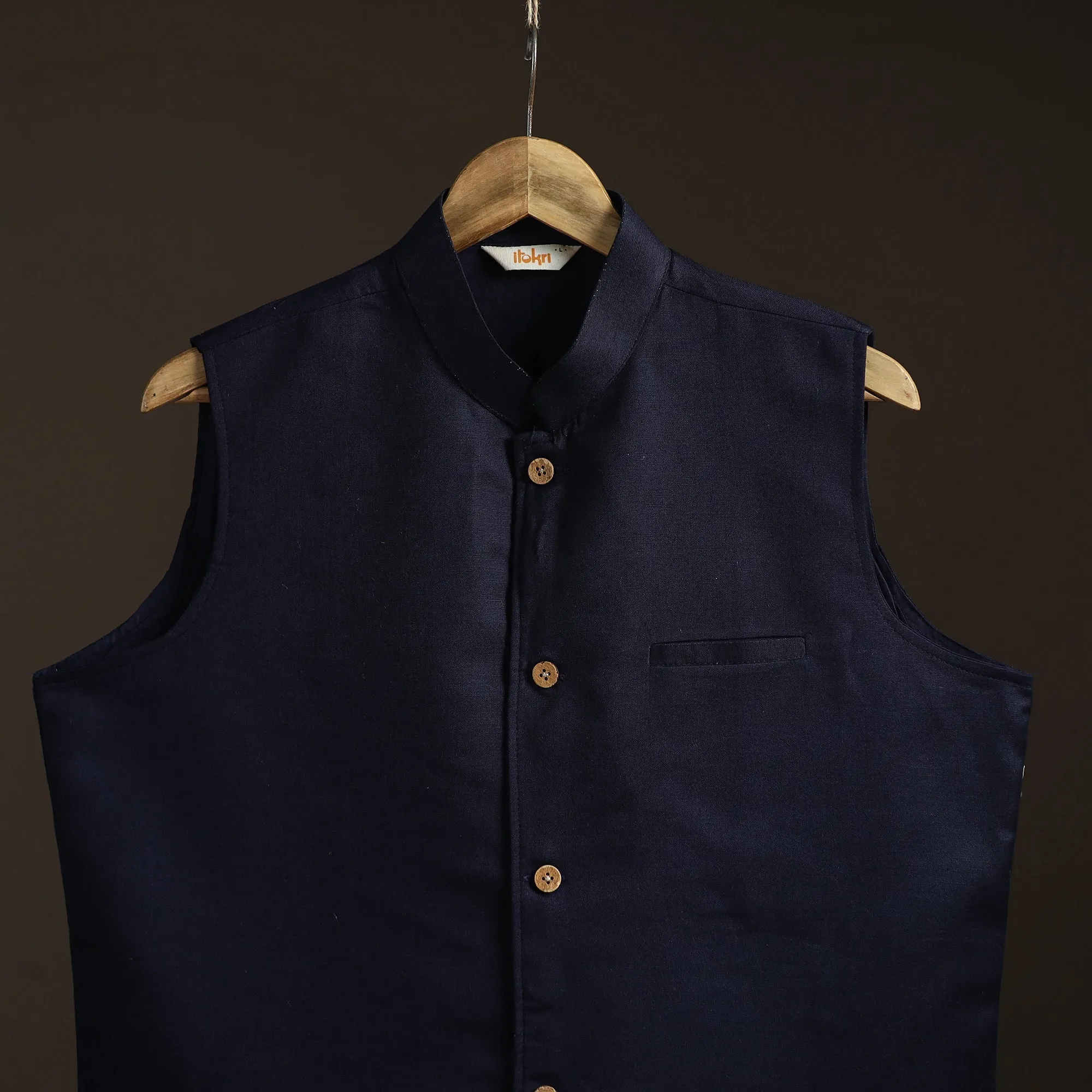 Blue - Flex Cotton Men Plain Nehru Jacket 03 sold by Itokri product image thumbnail 2