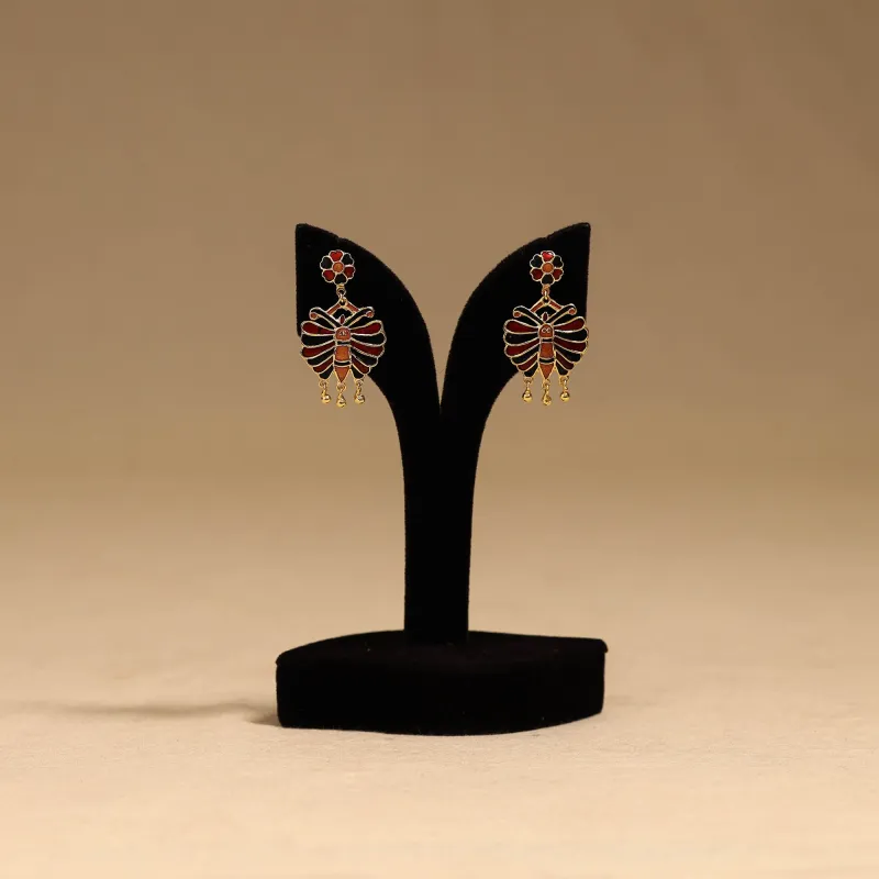 Orange - Butterfly - Handcrafted Paka Meenakari Earrings 104 made by Itokri