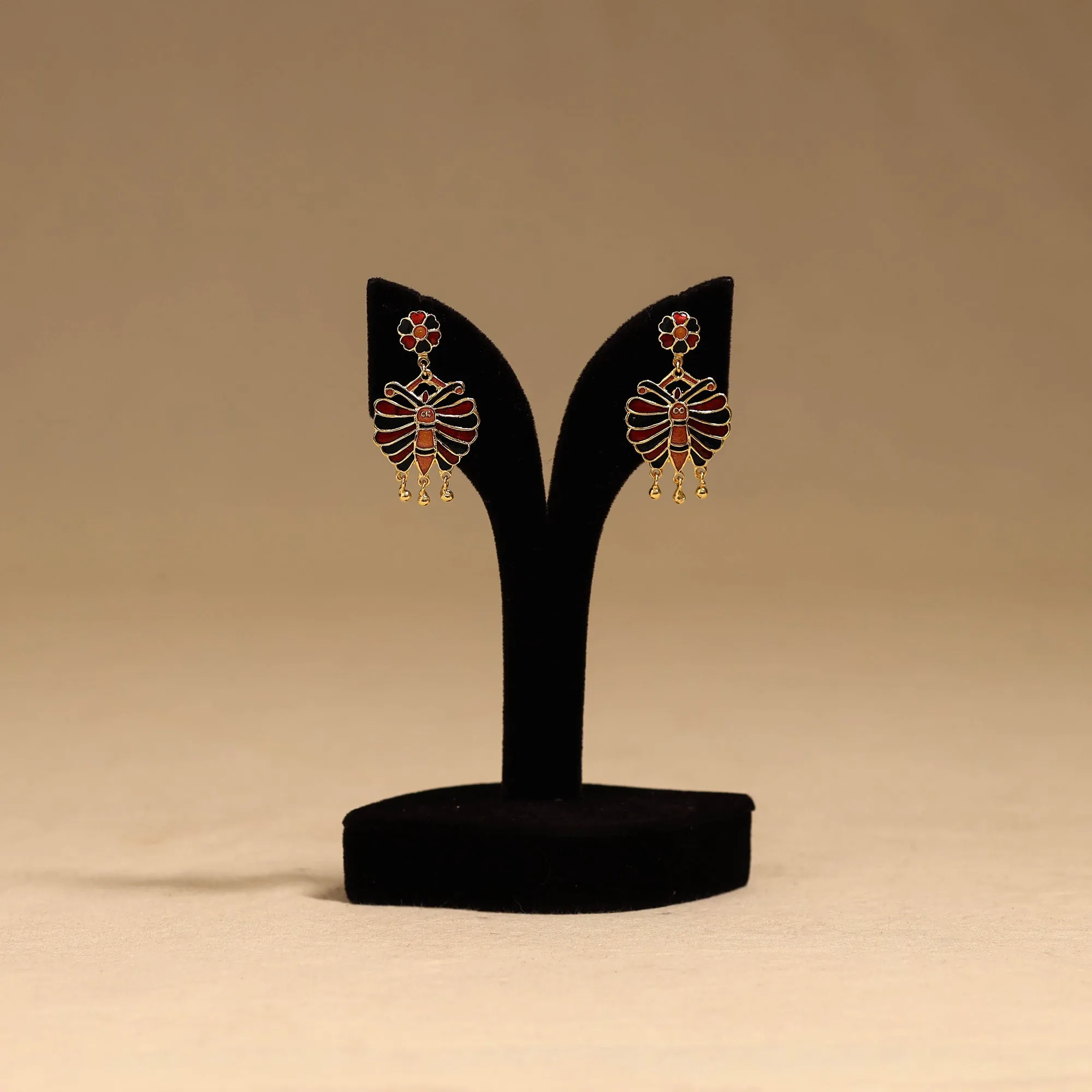 Orange - Butterfly - Handcrafted Paka Meenakari Earrings 104 sold by Itokri