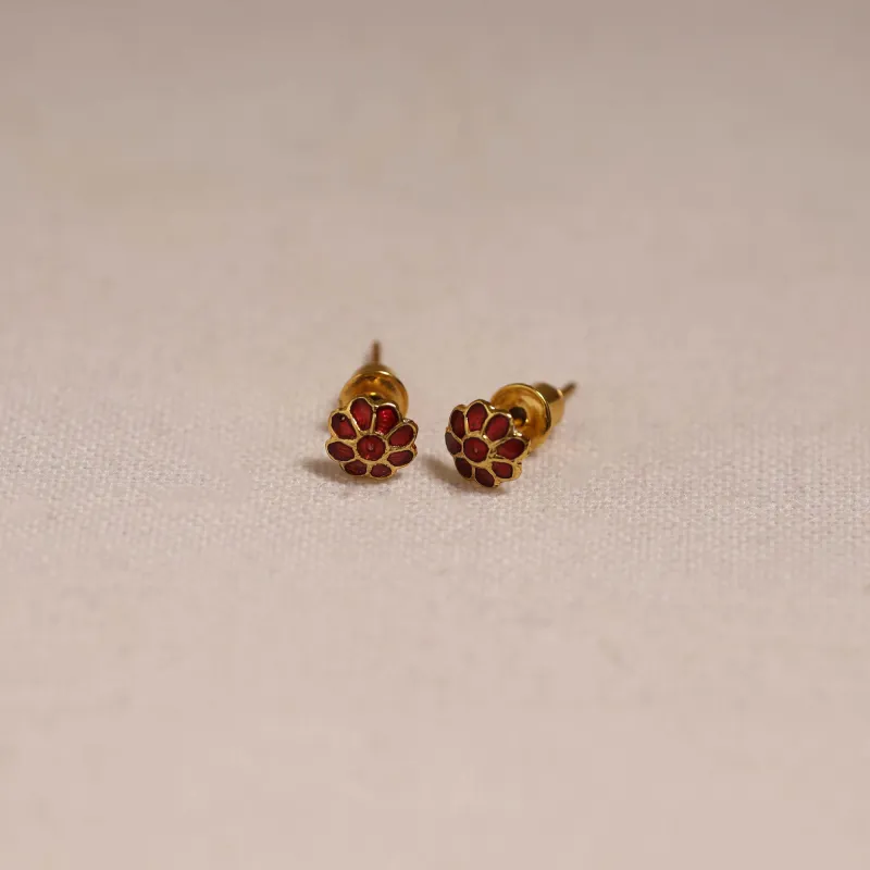 Red - Handcrafted Paka Meenakari Stud Earrings 15 made by Itokri
