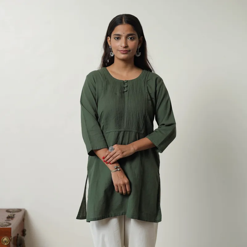 Zeenat Dark Green Flex Cotton Short Plain Kurta sold by Itokri