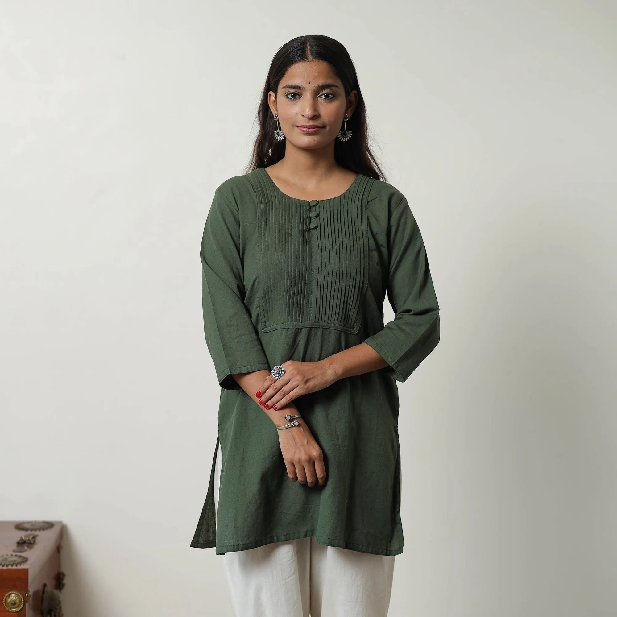 Zeenat Dark Green Flex Cotton Short Plain Kurta sold by Itokri