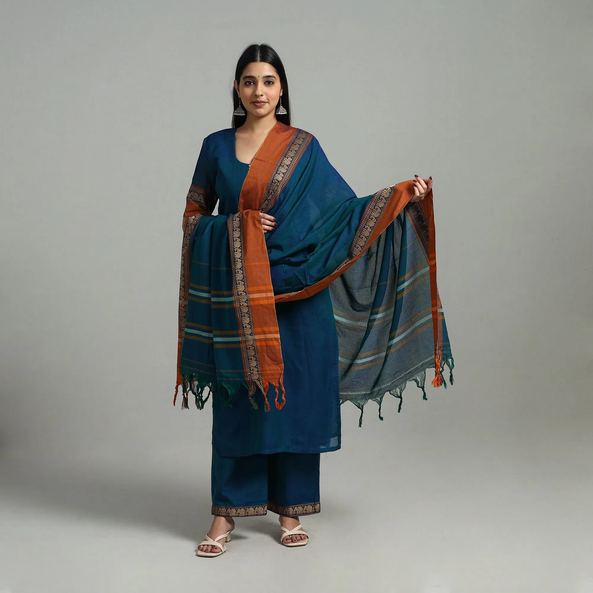 Blue - Cotton Dharwad Kurta Set with Palazzo & Dupatta 05 sold by Itokri product image thumbnail 2