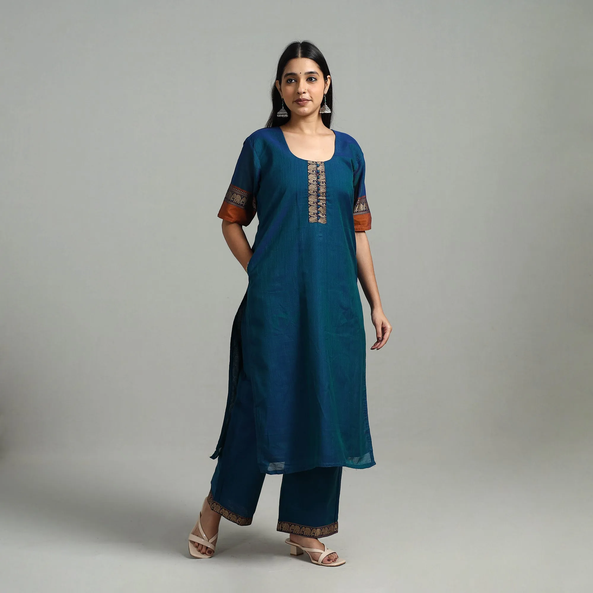 Blue - Cotton Dharwad Kurta Set with Palazzo & Dupatta 05 sold by Itokri product image thumbnail 5
