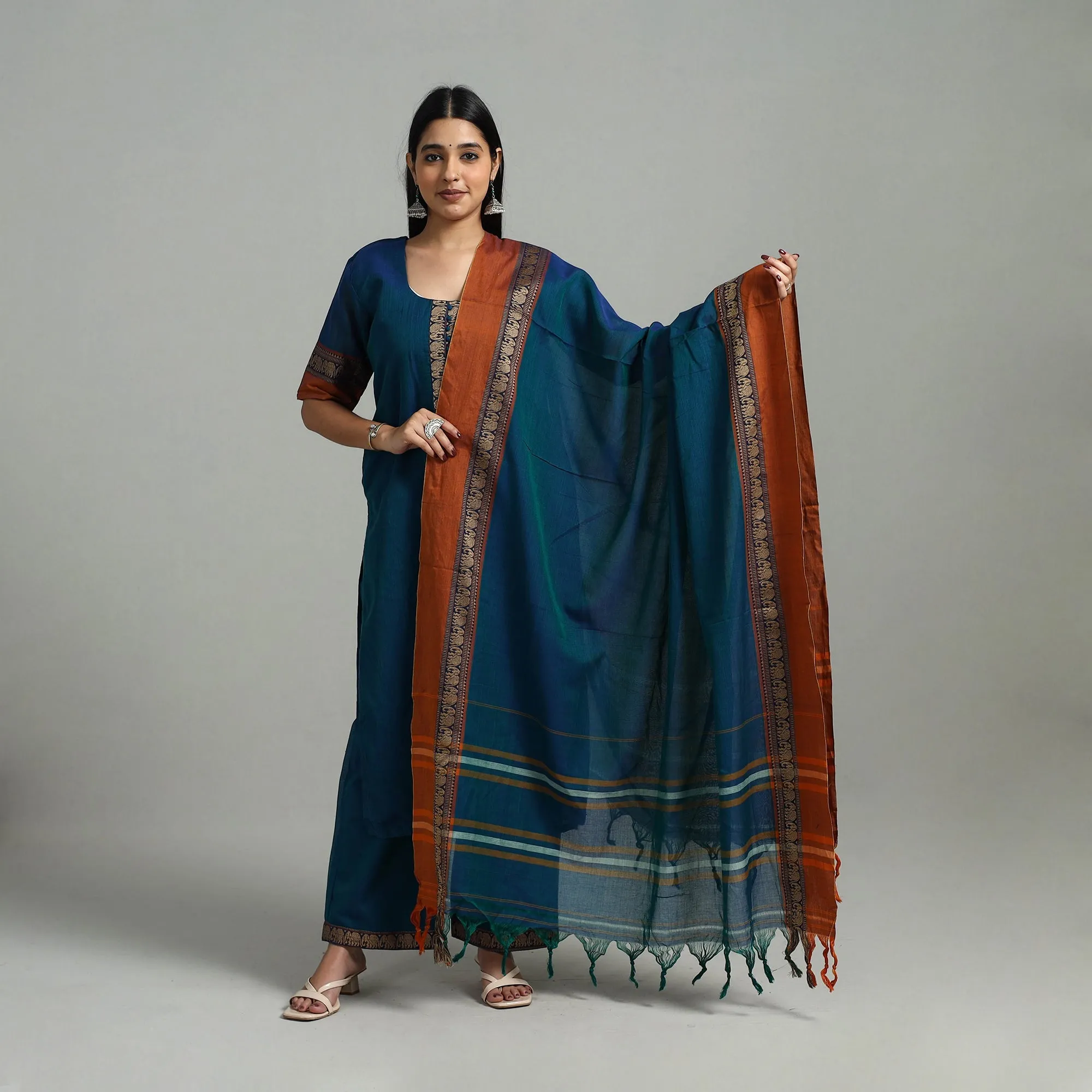 Blue - Cotton Dharwad Kurta Set with Palazzo & Dupatta 05 sold by Itokri