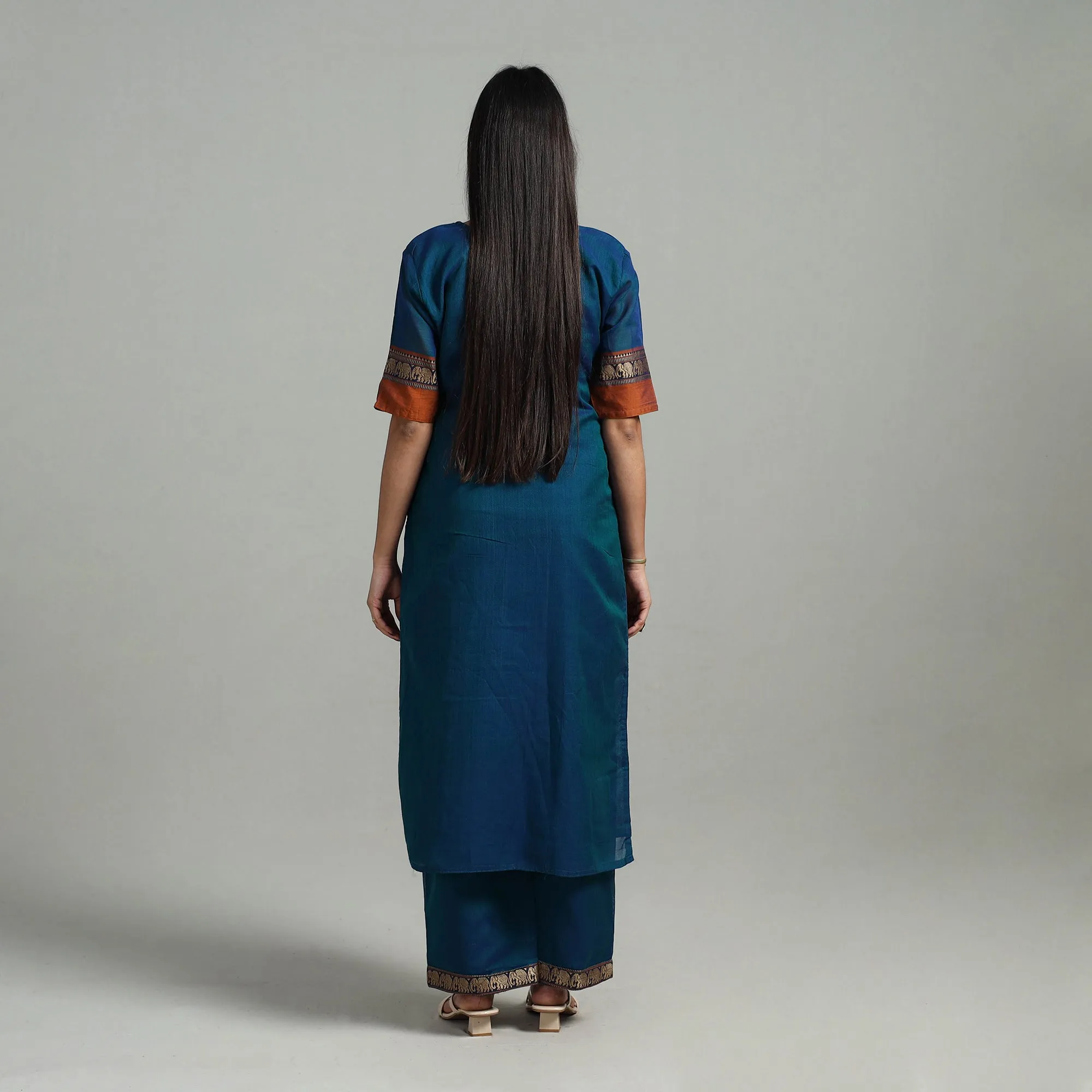 Blue - Cotton Dharwad Kurta Set with Palazzo & Dupatta 05 sold by Itokri product image thumbnail 4