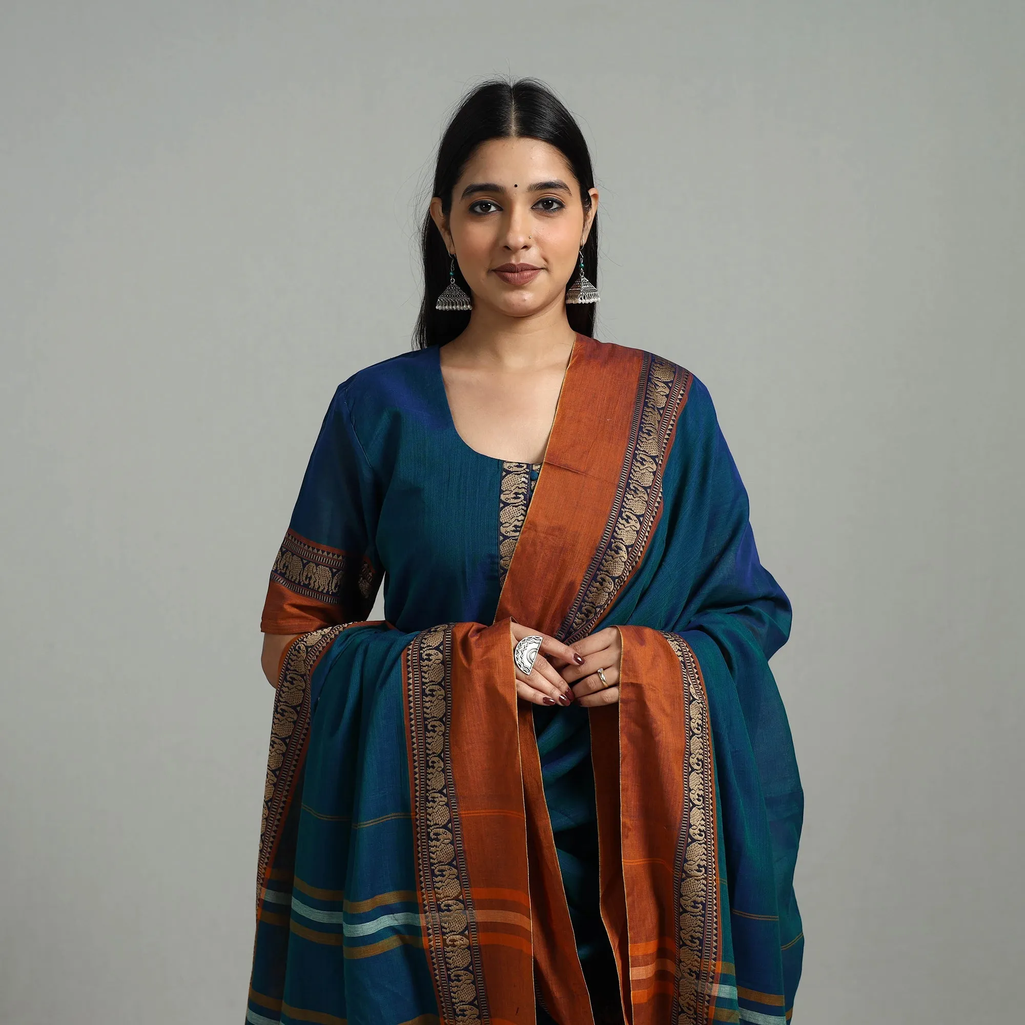 Blue - Cotton Dharwad Kurta Set with Palazzo & Dupatta 05 sold by Itokri product image thumbnail 3
