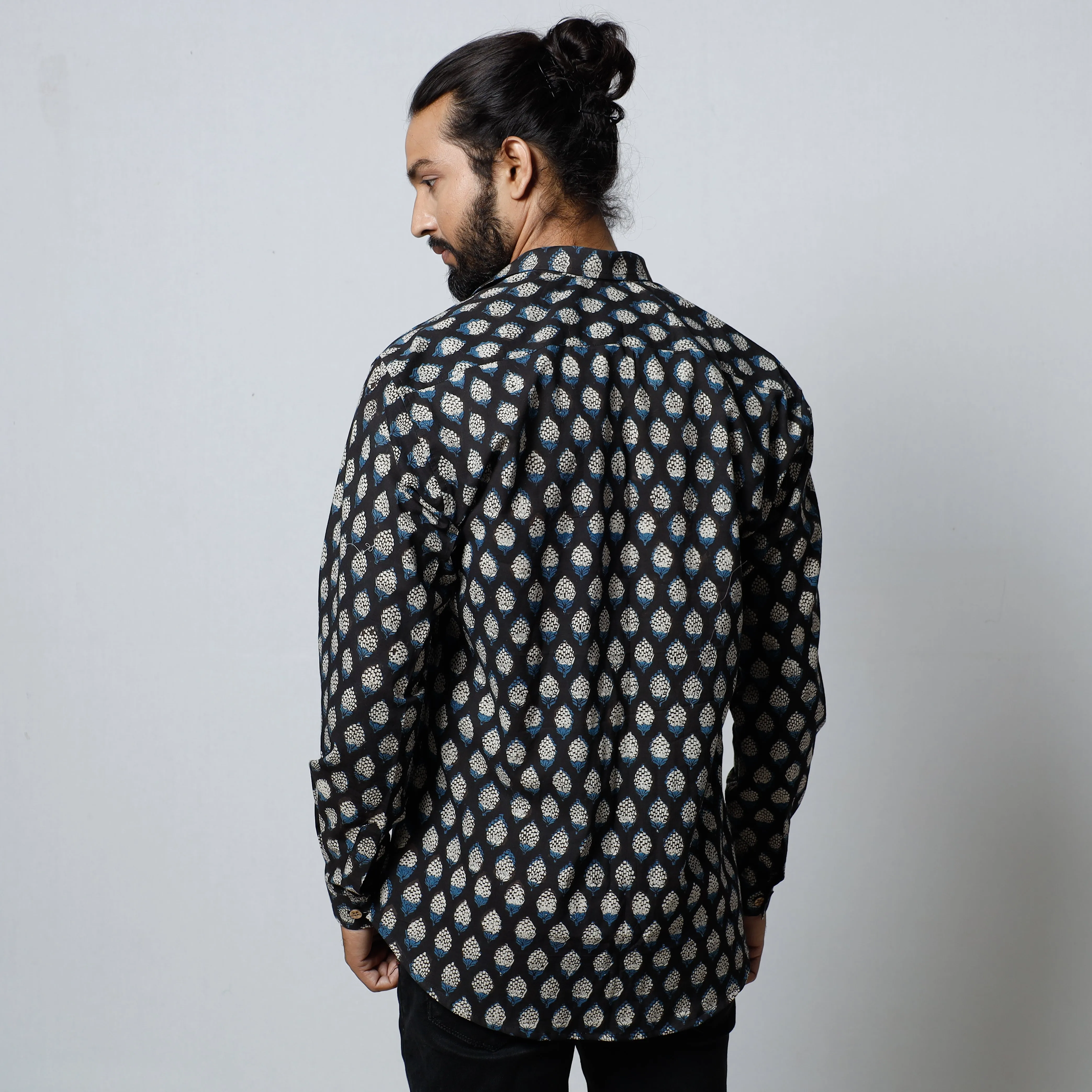 Black - Bagru Block Printed Cotton Men Full Sleeve Shirt sold by Itokri product image thumbnail 4