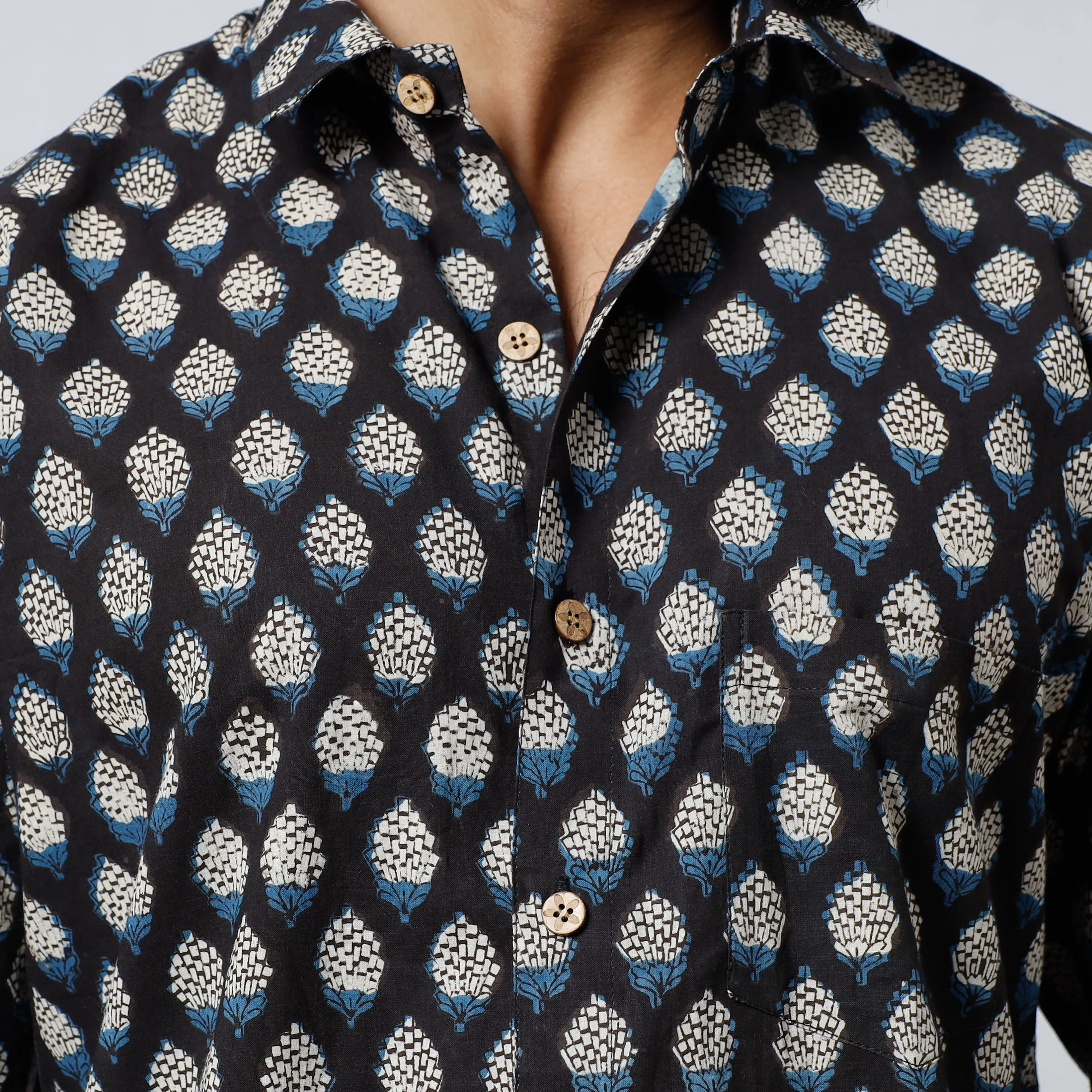 Black - Bagru Block Printed Cotton Men Full Sleeve Shirt sold by Itokri product image thumbnail 3