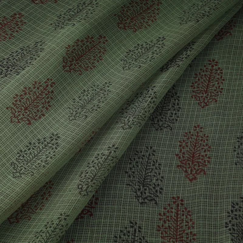 Green - Natural Dyed Kota Doria Cotton Hand Block Bagh Print Fabric 20 made by Itokri