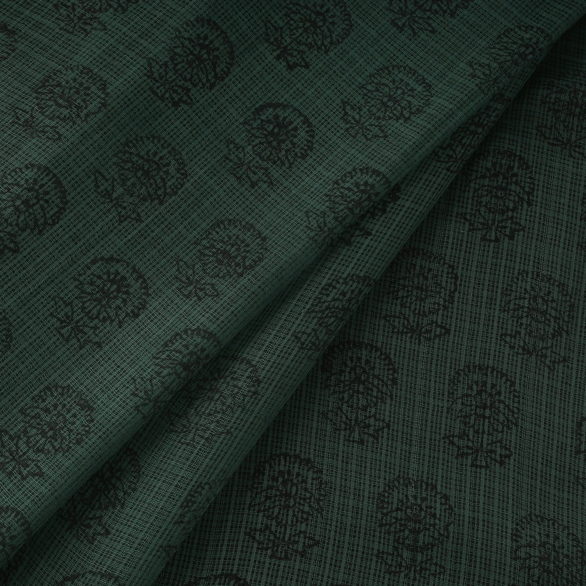 Green - Natural Dyed Kota Doria Cotton Hand Block Bagh Print Fabric 08 sold by Itokri
