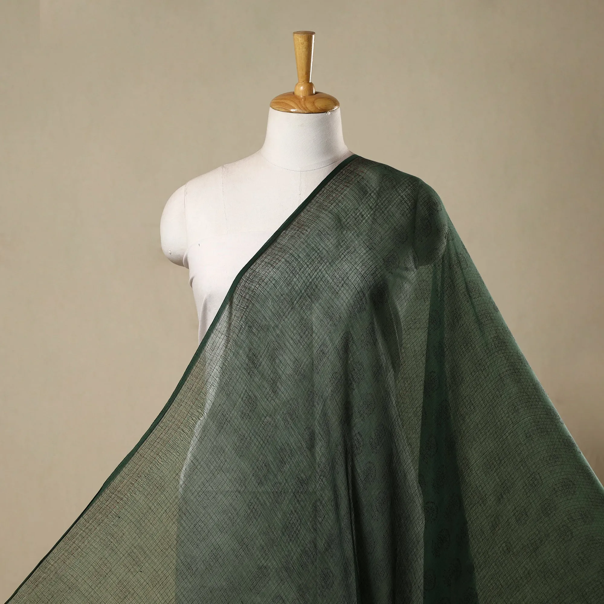 Green - Natural Dyed Kota Doria Cotton Hand Block Bagh Print Fabric 08 sold by Itokri product image thumbnail 2