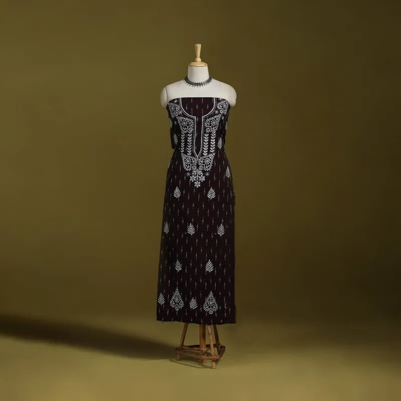 Black - Lucknowi Chikankari Work Pochampally Ikat Unstitched Kurta Material (2.5M) 96 made by Itokri