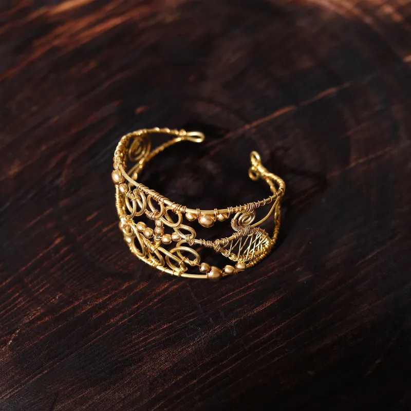Yellow - Brass Metal Handcrafted Cuff Bracelet (Adjustable) 53 made by Itokri