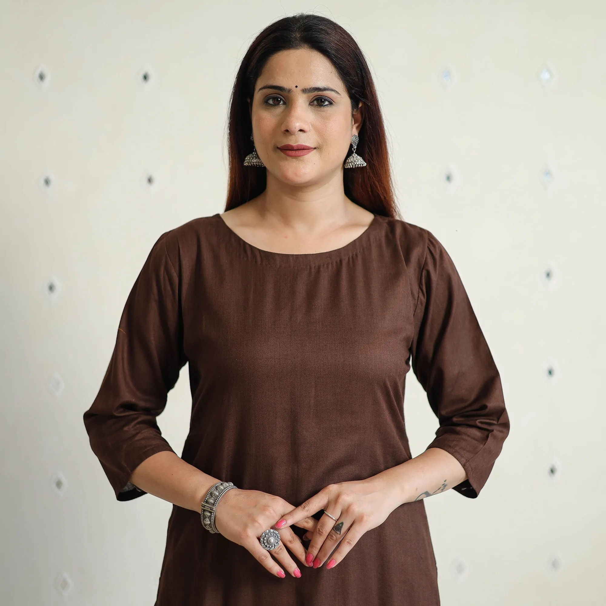 Dark Brown - Linen Viscose Plain Long Straight Kurta 44 sold by Itokri product image thumbnail 4