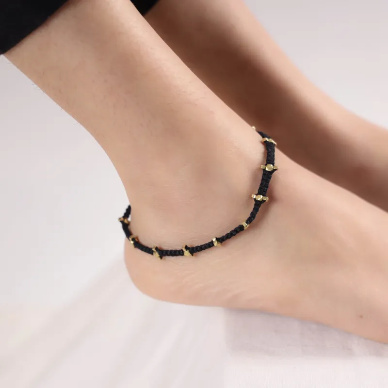 Black - Handcrafted Odisha Dokra Beads Threadwork Tribal Anklet 05 sold by Itokri