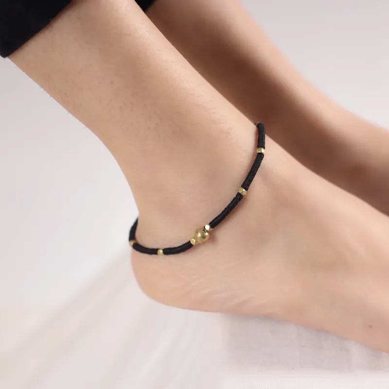 Black - Handcrafted Odisha Dokra Beads Threadwork Tribal Anklet 04 made by Itokri