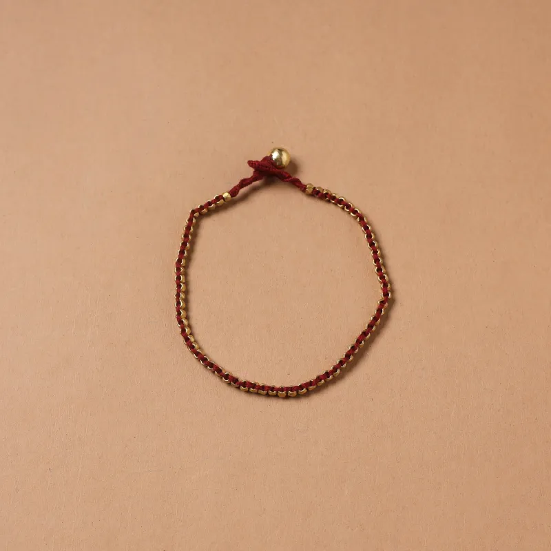 Maroon - Handcrafted Odisha Dokra Beads Threadwork Tribal Anklet 22 made by Itokri