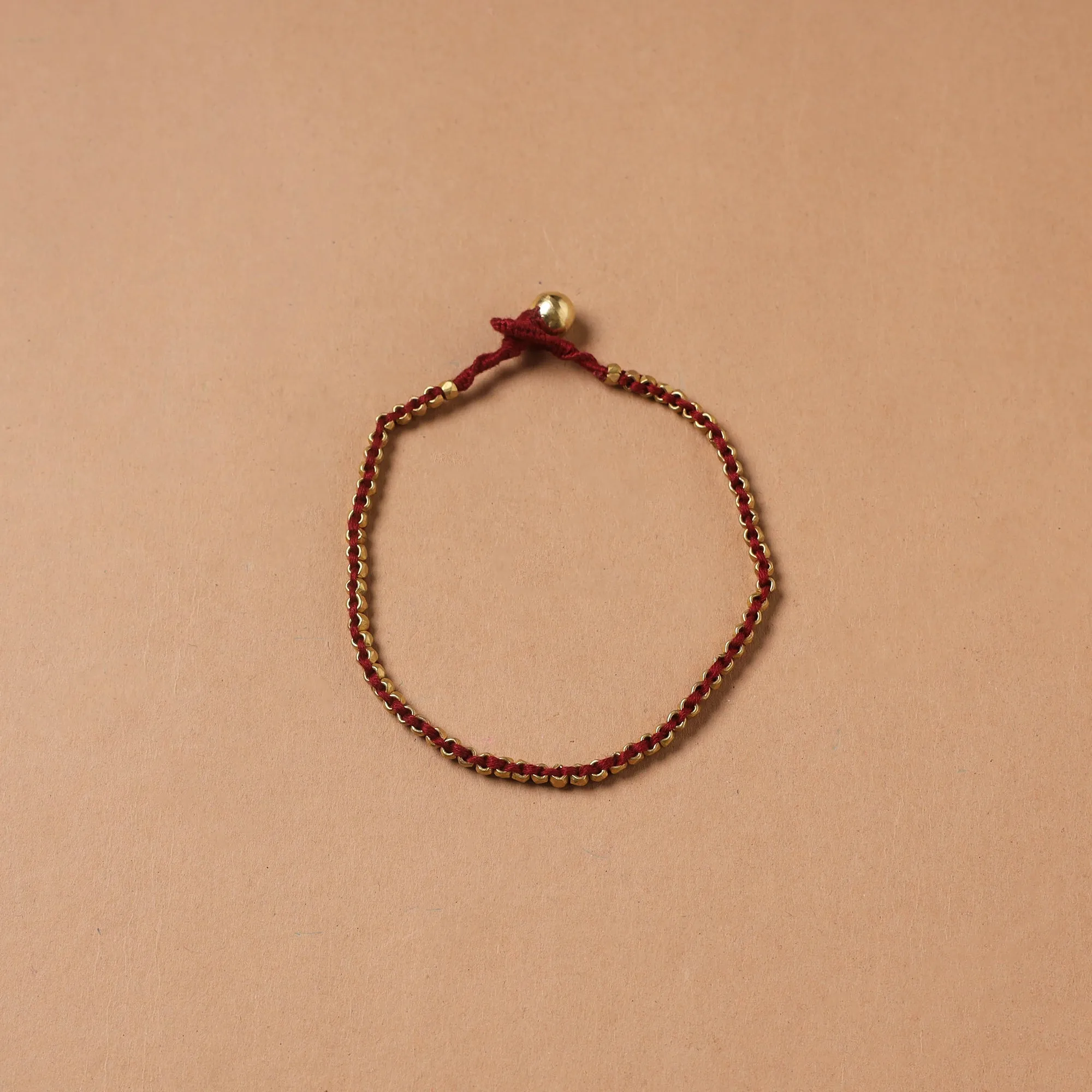 Maroon - Handcrafted Odisha Dokra Beads Threadwork Tribal Anklet 22 sold by Itokri