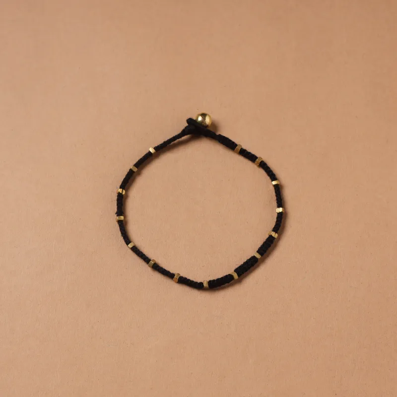 Black - Handcrafted Odisha Dokra Beads Threadwork Tribal Anklet 20 made by Itokri