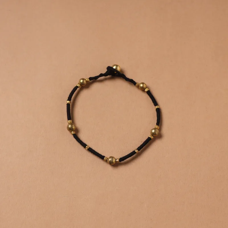 Black - Handcrafted Odisha Dokra Beads Threadwork Tribal Anklet 18 made by Itokri