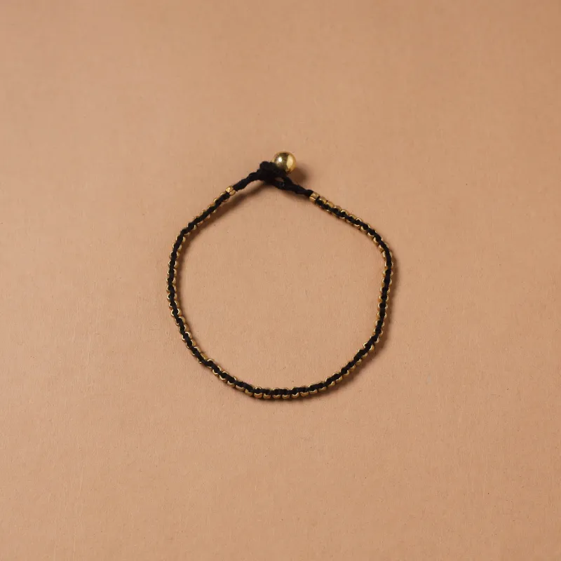 Black - Handcrafted Odisha Dokra Beads Threadwork Tribal Anklet 16 made by Itokri