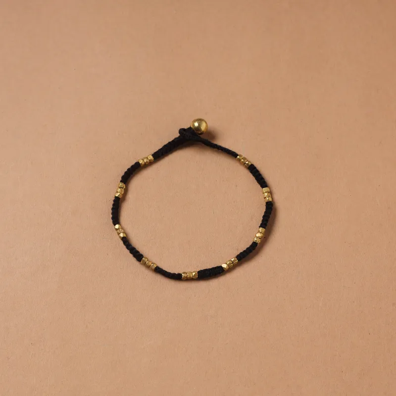 Black - Handcrafted Odisha Dokra Beads Threadwork Tribal Anklet 13 made by Itokri