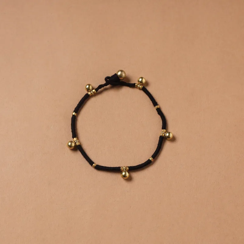 Black - Handcrafted Odisha Dokra Beads Threadwork Tribal Anklet 12 made by Itokri
