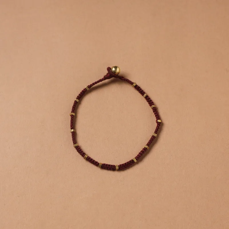 Maroon - Handcrafted Odisha Dokra Beads Threadwork Tribal Anklet 11 made by Itokri