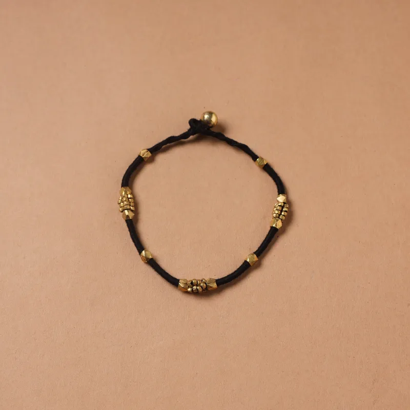 Black - Handcrafted Odisha Dokra Beads Threadwork Tribal Anklet 08 made by Itokri