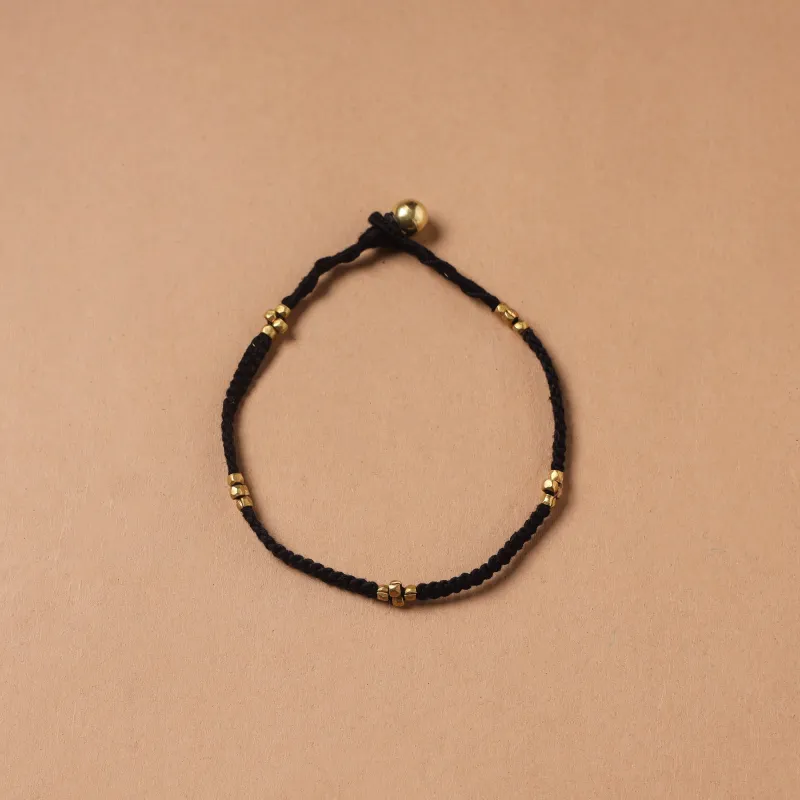 Black - Handcrafted Odisha Dokra Beads Threadwork Tribal Anklet 06 made by Itokri