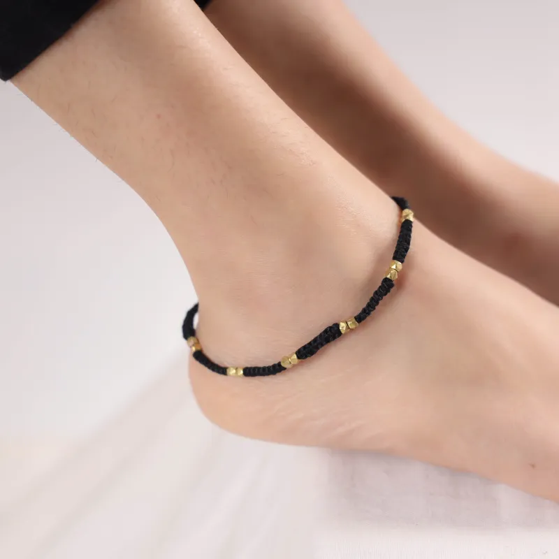Black - Handcrafted Odisha Dokra Beads Threadwork Tribal Anklet 03 made by Itokri