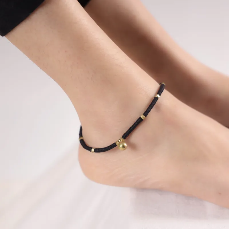 Black - Handcrafted Odisha Dokra Beads Threadwork Tribal Anklet 01 made by Itokri