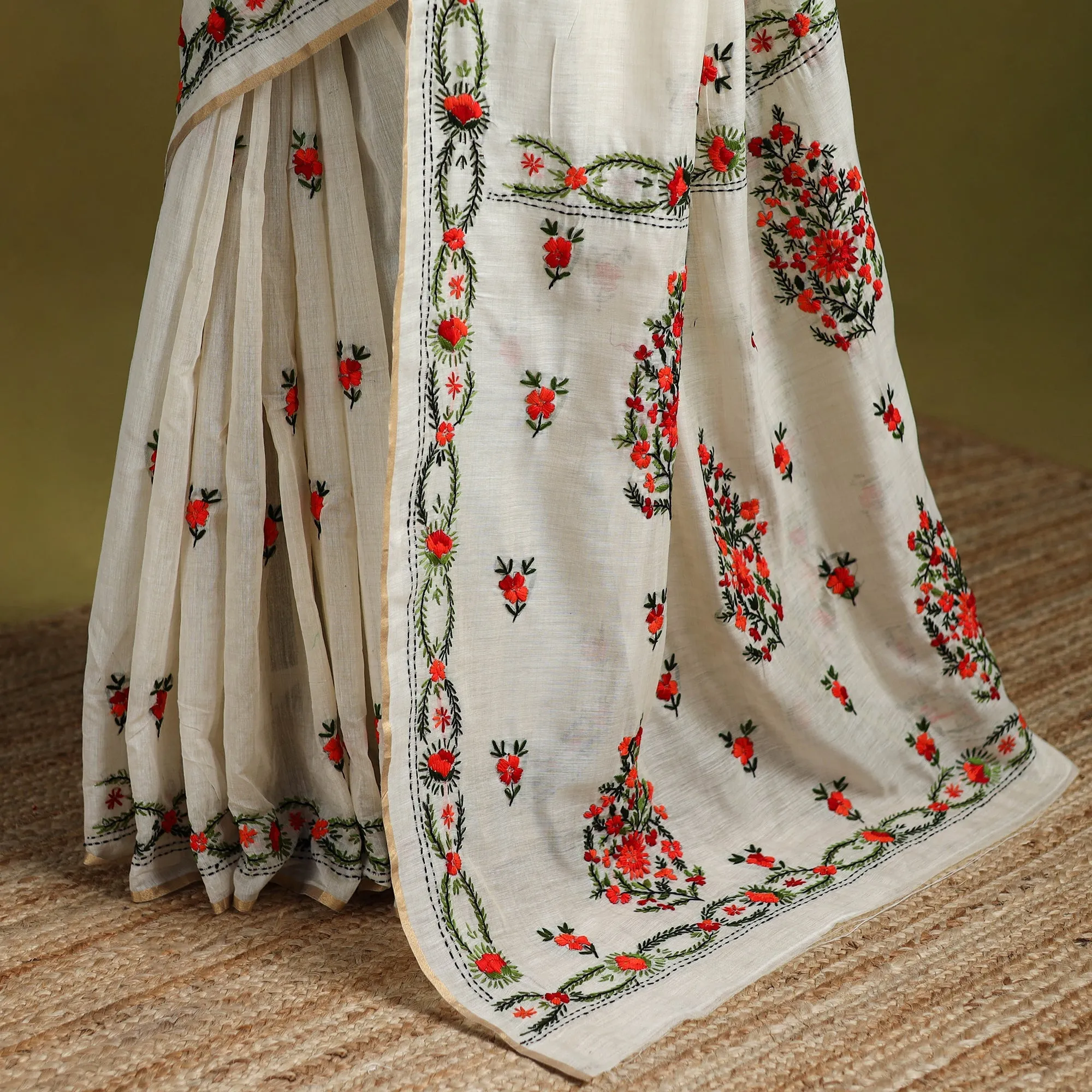 Bengal Silk Cotton Hand Embroidered Saree 43 sold by Itokri product image thumbnail 4
