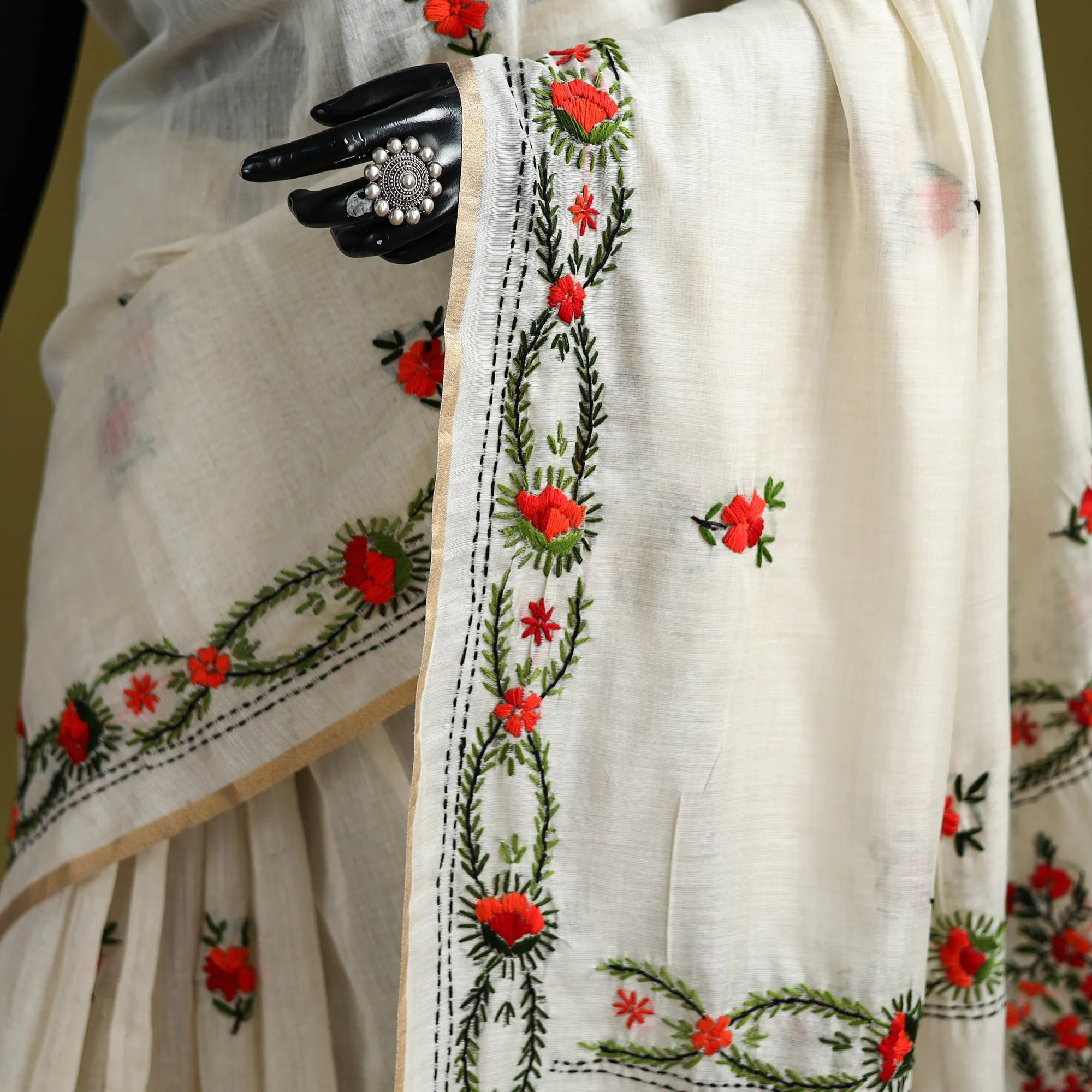 Bengal Silk Cotton Hand Embroidered Saree 43 sold by Itokri product image thumbnail 3